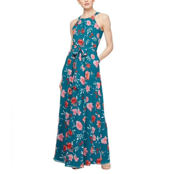 SLNY Floral Halter Maxi Dress – Size 10 - Picture 1 of 4